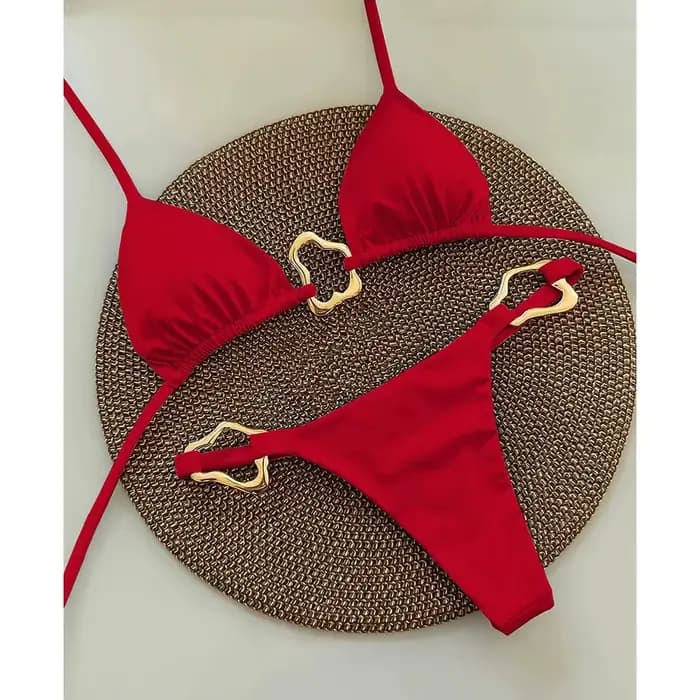 Nouveau Bikini Sexy couleur unie à lacets fendu maillot de bain deux pièces pour les femmes