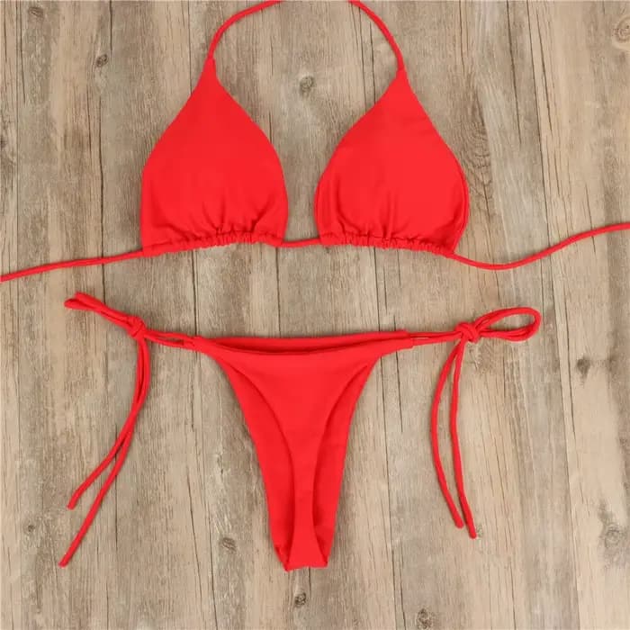 Femmes string Bikini ensemble côté cravate Sexy maillot de bain Style bandeau maillot de bain brésil