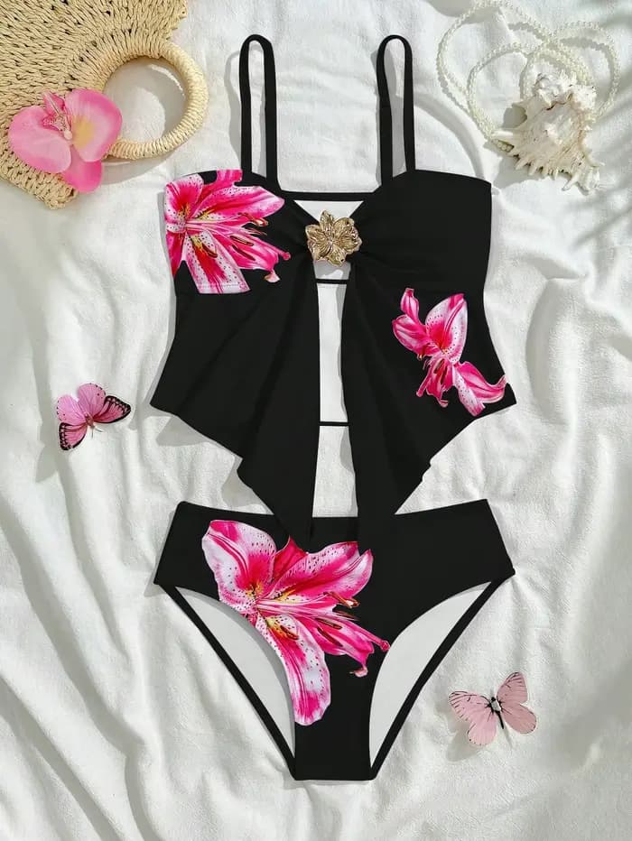 Maillot de bain à fleurs taille haute pour filles de 7 à 16 ans, maillot de bain d'été pour enfants,