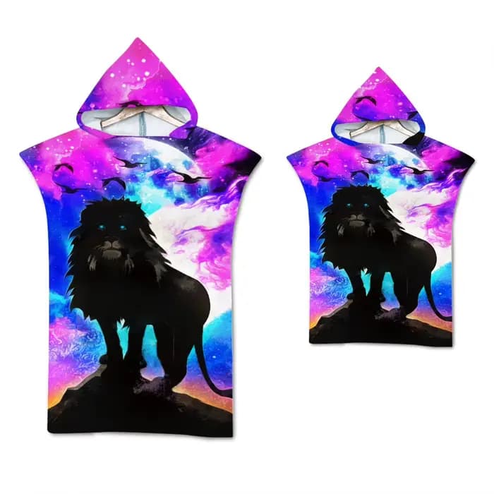 Grande Serviette de Plage Loup à vaccage Rapide pour Adulte et Enfant, Poncho à Capuche pour la Nata