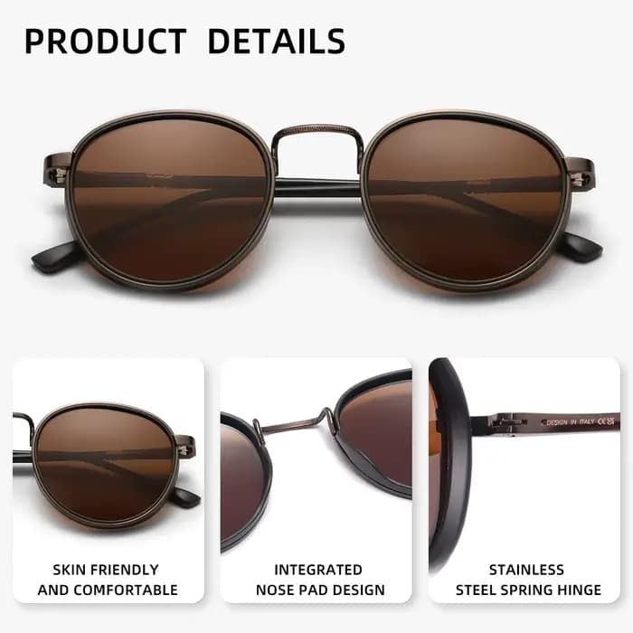 Lunettes de soleil polarisées UV400 pour hommes et femmes, monture ronde rétro, accessoires de condu