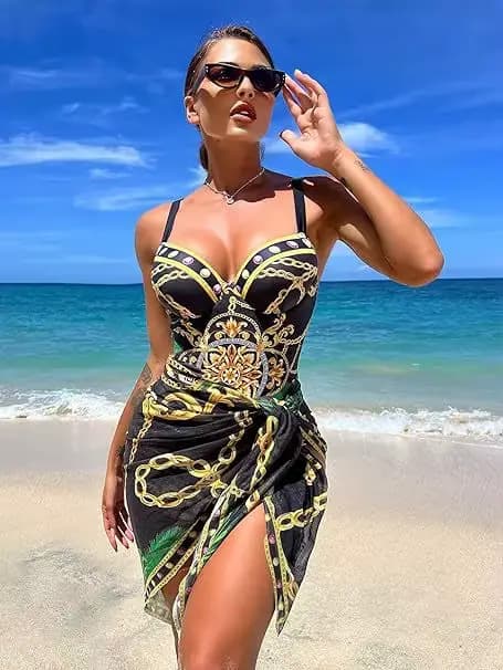 Maillot de bain sexy pour femme à armatures, 2 pièces, Monokini ajusté, imprimé chaînes, Push-up, No