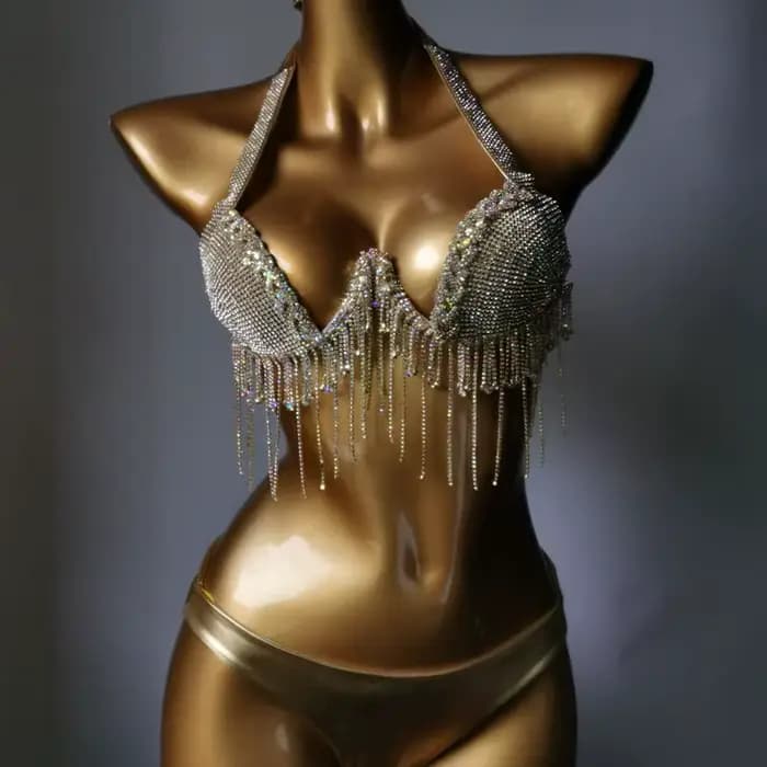 Bikini en cristal avec tige, maillot de bain blingbling, maillot de bain populaire, mode bar, 2023