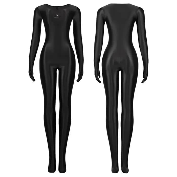 Combinaison intégrale colorée en spandex brillant effet huile avec gants, ajustée et moulante, pour