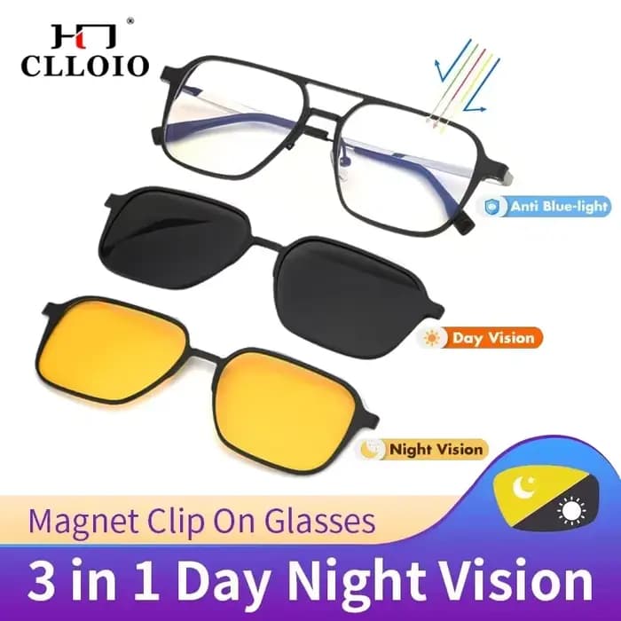 CLLOIO aluminium 3 en 1 pince magnétique optique myopie lunettes pour hommes lunettes de soleil pola