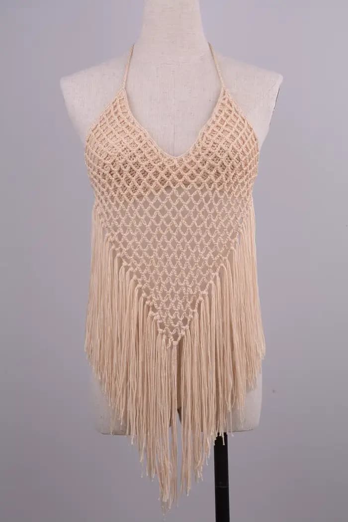 Nouveau maillot de bain triangle H80&S90 pour femme, ensemble bikini crochet à longues franges, mail
