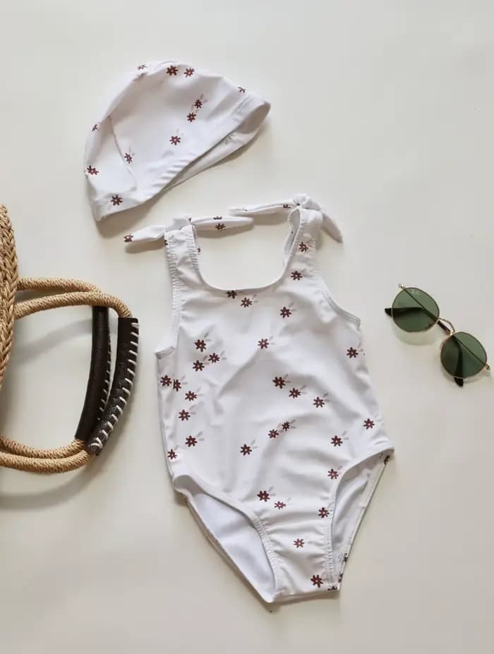 Maillot de bain une pièce pour filles avec bonnet, imprimé floral, à volants, vêtements de plage pou