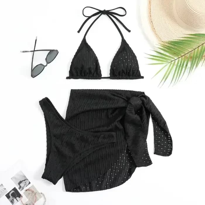 à la mode femmes 3 pièces licou Bikini ensemble Sexy string maillot de bain été maillot de bain couv