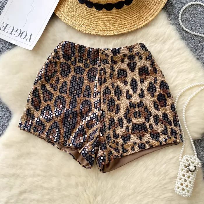 Foamlin – short imprimé léopard à paillettes, tendance, Sexy, pur désir, fille chaude, Slim Fit, mou