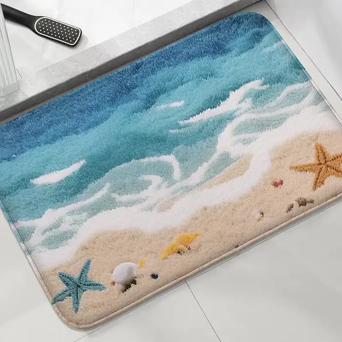 Tapis de salle de douche de plage et de bord de mer, tapis de pied absorbant l'eau, décoratif, pour