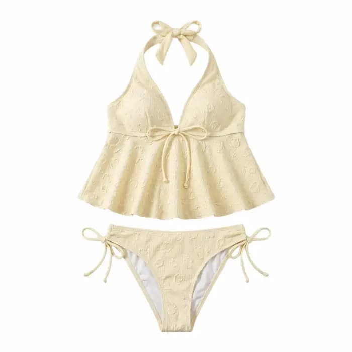 Maillot de bain deux pièces décontracté Y2K à col halter et nœud papillon, coupe ajustée, pour l'été