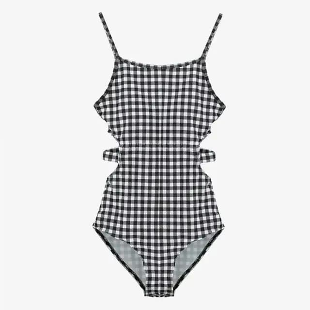 Maillot de bain une pièce à carreaux, sexy, amissié, pour femmes, monokini, style coréen, push-up, v