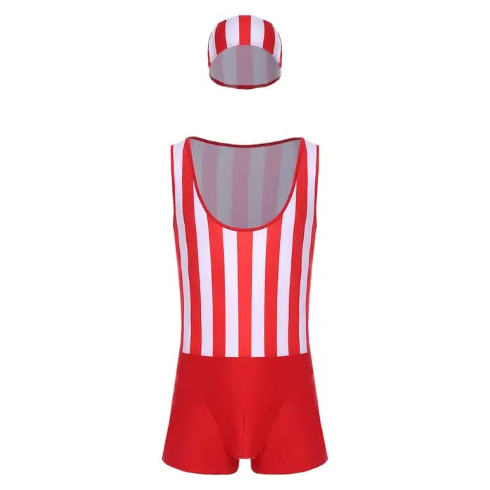 Maillot de bain à séchage rapide pour hommes, avec bonnet de bain, justaucorps sans manches, une piè