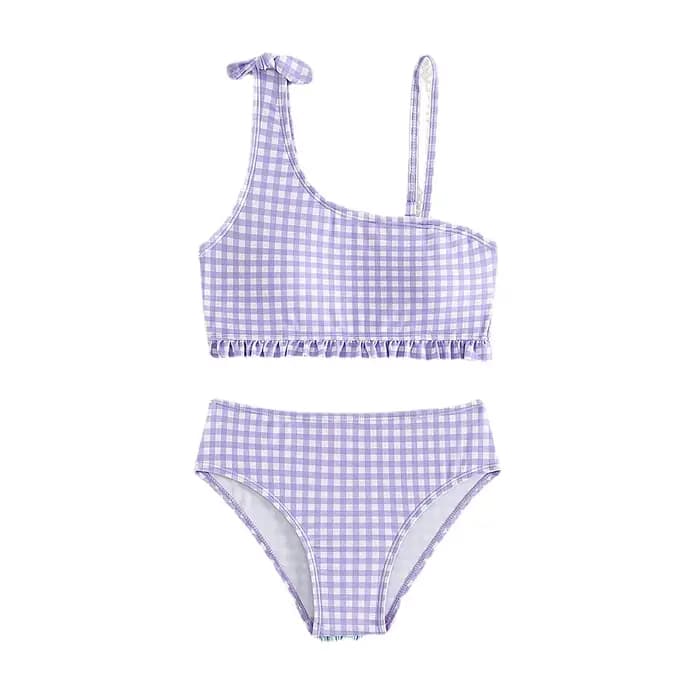 Nouveau été enfants maillot de bain fendu pour filles Bikini ensembles 5-14 ans taille haute violet