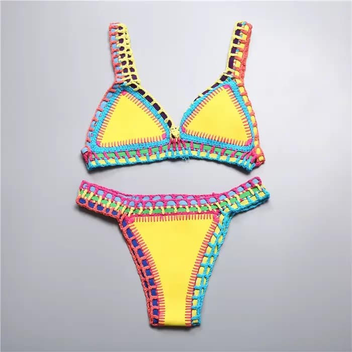 Micro Bikini 2026 pour Femme, Maillot de Bain Fait Main au Crochet, Soutien-Gorge Push-Up, Patchwork