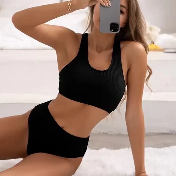 Criss Cross-Maillot de bain noir sexy pour femmes, taille haute, soutien-gorge push-up, vêtements de