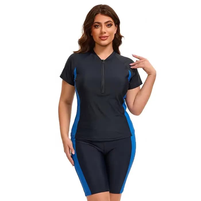 Maillot de bain grande taille pour femme, deux pièces, haut de maillot à manches courtes et short de