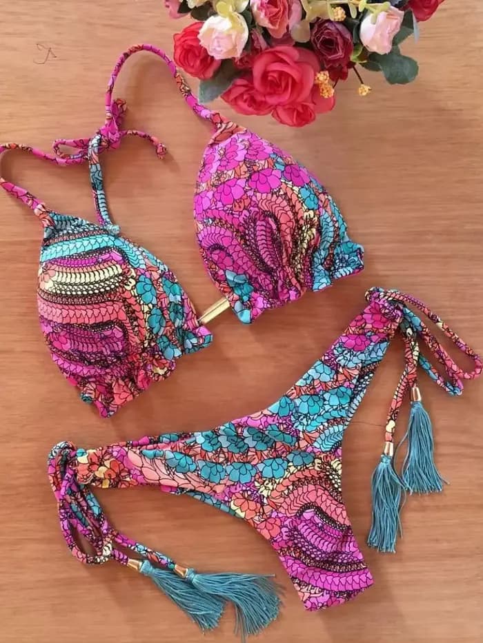 RUOTONGSEPT Sexy imprimé Bikinis ensemble femmes maillot de bain bandeau deux pièces maillots de bai