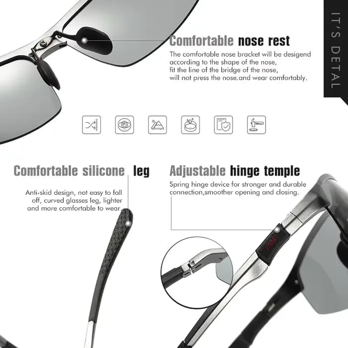 Nouveau aluminium sans monture lunettes de soleil photochromiques hommes lunettes de conduite polari