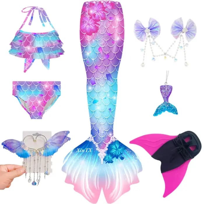 Maillot de bain queue de sirène pour enfants, cosplay monopalme pour enfants, bikini avec oreilles d