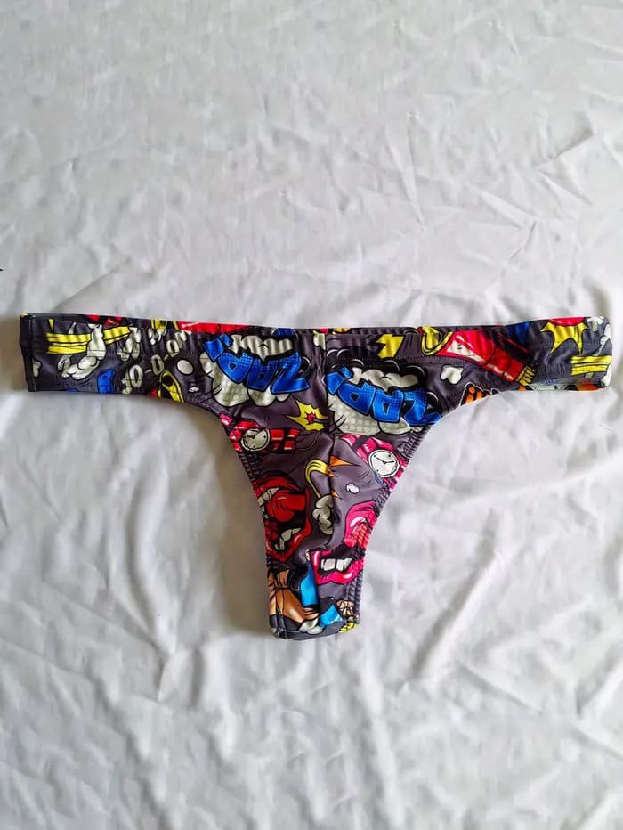 Hommes Pop Art dessin animé imprimé taille basse Sexy Bikini string maillots de bain plage slip de b