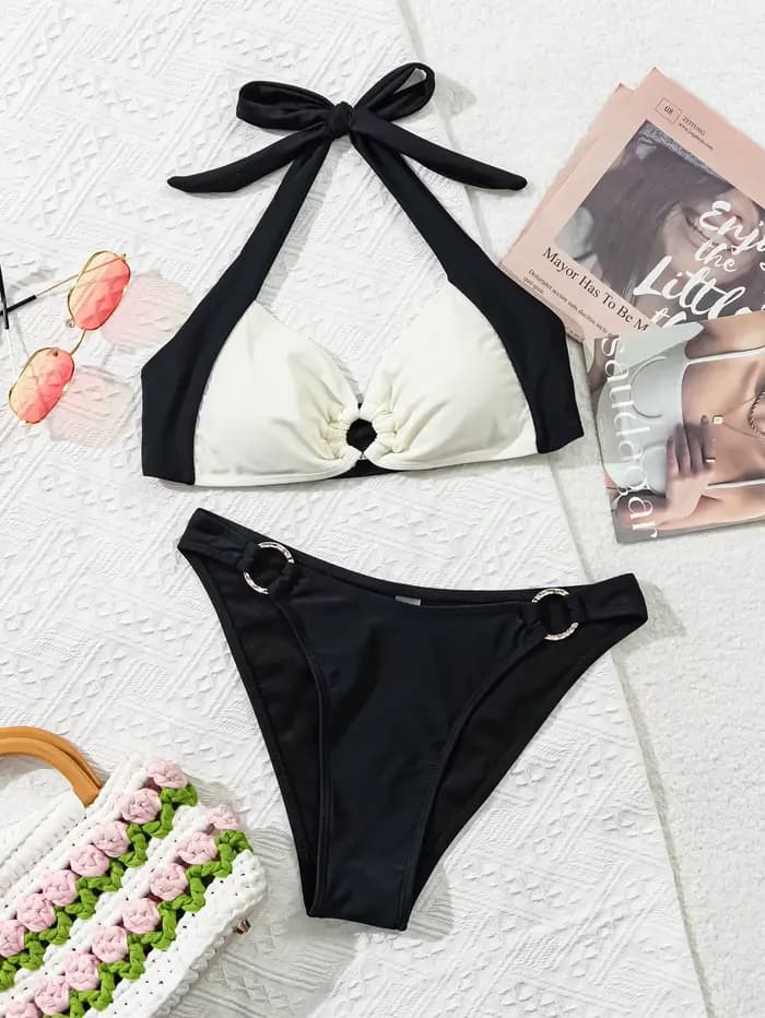 Femmes maillot de bain Sexy Bikini noir blanc maillots de bain été maillots de bain féminin Bikinis