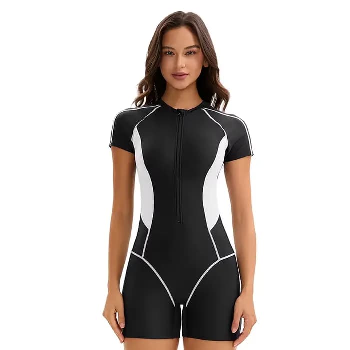 Maillot de bain une pièce athlétique à manches courtes pour femmes – Maillot de bain contrôle du ven