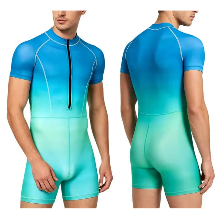 Combinaison de bain dégradée pour homme, manches courtes, avec fermeture éclair, pour la natation, l