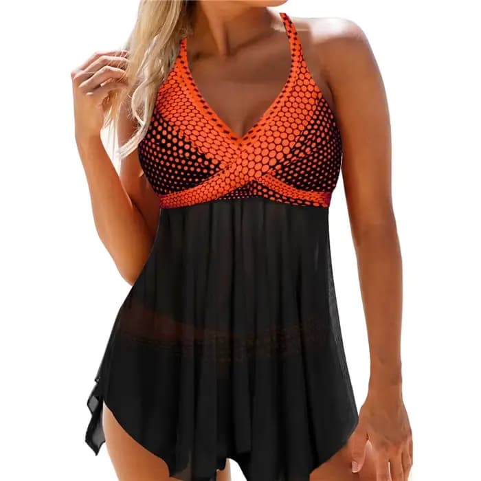 S-3XL grande taille femmes deux pièces maillot de bain col en v sans manches couleur variée hauts la