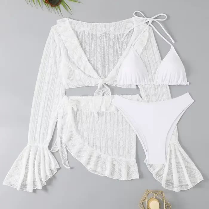 2025 Sexy quatre pièces femmes maillot de bain à manches longues couvrir maillots de bain été solide