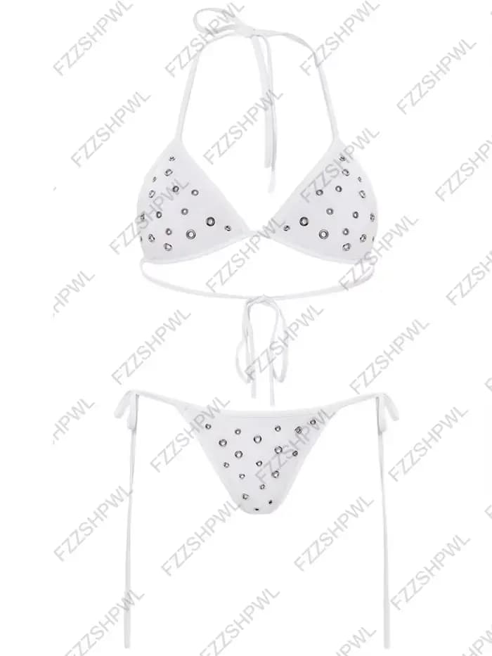 Maillot de bain 2 pièces à carreaux bleus avec nœud décoratif, ensemble Bikini Kawaii, col licou, so