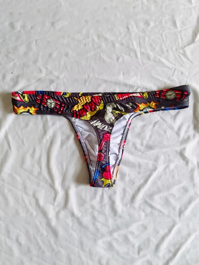 Hommes Pop Art dessin animé imprimé taille basse Sexy Bikini string maillots de bain plage slip de b