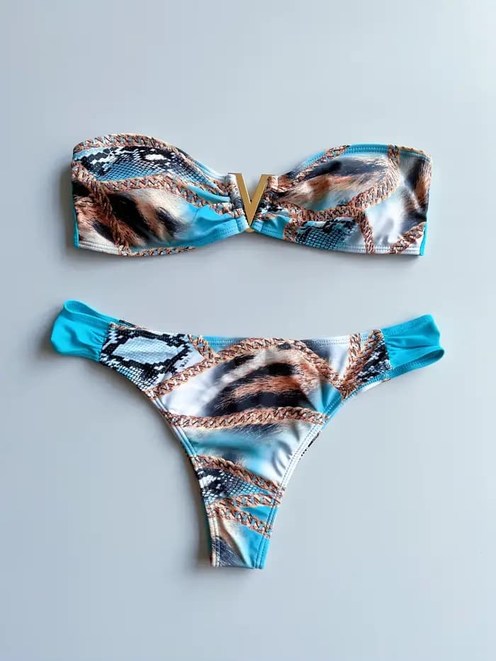 Maillot de bain femme imprimé sexy, ensemble bikini patchwork, tenue de plage d'été, maillot de bain