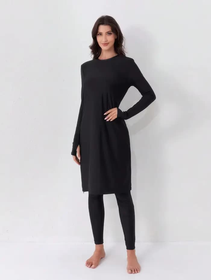 Maillot de bain décontracté pour femmes musulmanes, ensemble deux pièces, maillot de bain à col rond