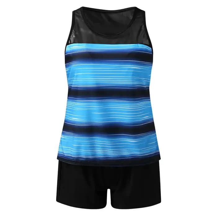 Ensemble de bikini pour femme à rayures croisées dégradées, maillot de bain conservateur à coupe pla