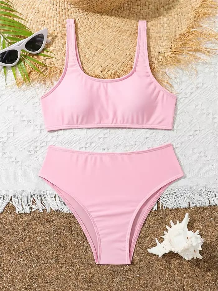 Bikini enfants filles maillot de bain 2026 nouveau rose fronde Bikinis ensemble taille haute maillot