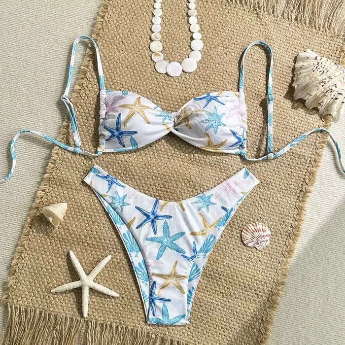 Sexy blanc étoile de mer imprimé Micro Bikini 2026 femmes plissé croix Push Up soutien-gorge string