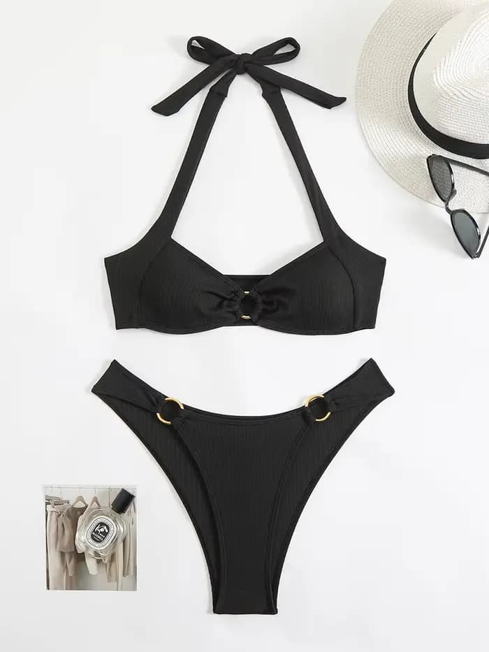 Maillot de bain deux pièces pour femmes, sexy, col licou, ensemble bikini, vêtements de plage, 2025