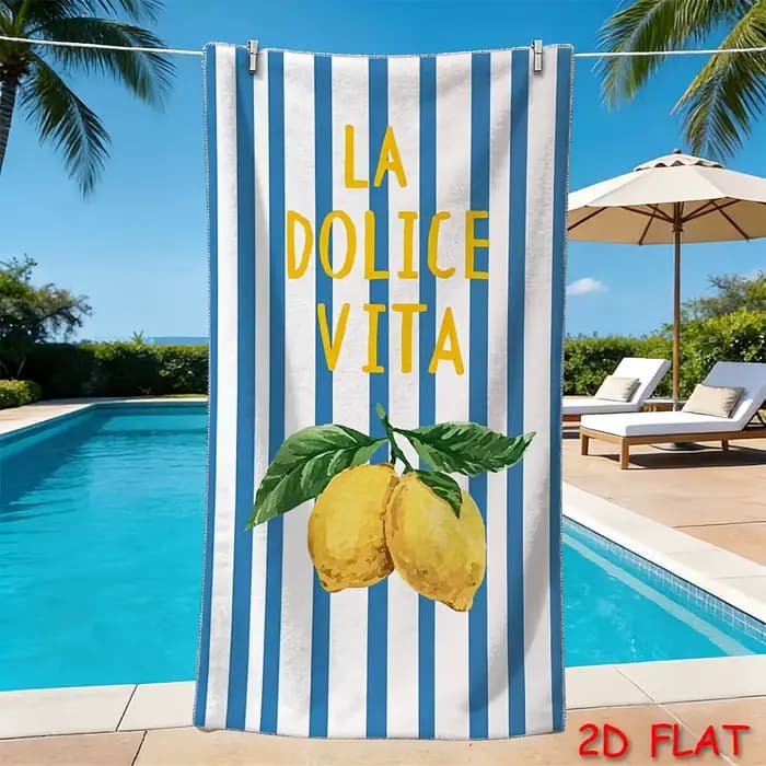 Serviette de plage La Dolce Vita à imprimé citron, serviette italienne rayée à séchage rapide pour l