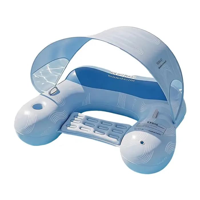 Chaise longue gonflable flottante pour piscine avec pare-soleil amovible, protection UV, porte-gobel