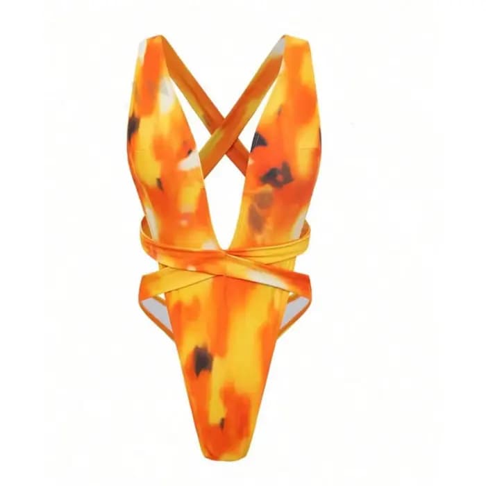Maillot de bain une pièce pour femme, mini micro string, tie-dye, décolleté en V profond, dos croisé