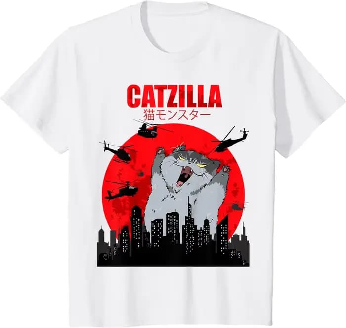 Drôle mignon Art japonais chat graphique pour amoureux des chats Catzilla T-Shirt graphique t-shirts