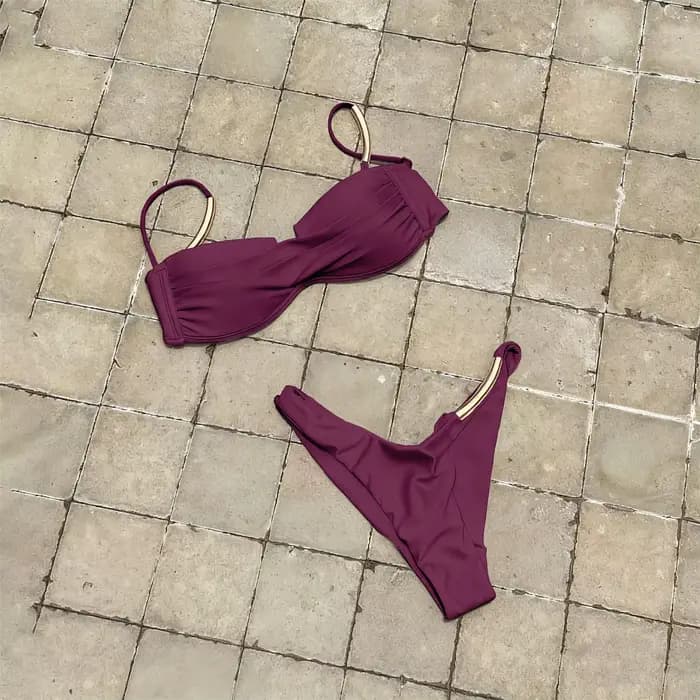 Maillot de bain triangle pour femmes, soutien-gorge push up, culotte tanga, col licou, costume de ba