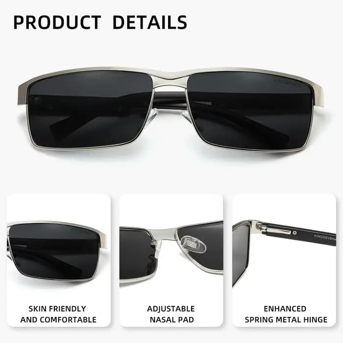 KINGSEVEN Lunettes de soleil polarisées rectangulaires UV400 pour hommes, lunettes de cyclisme, lune