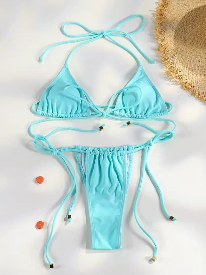 Rinabe bleu deux pièces costume maillot de bain pour femme Push Up solide Bikini ensemble maillots d
