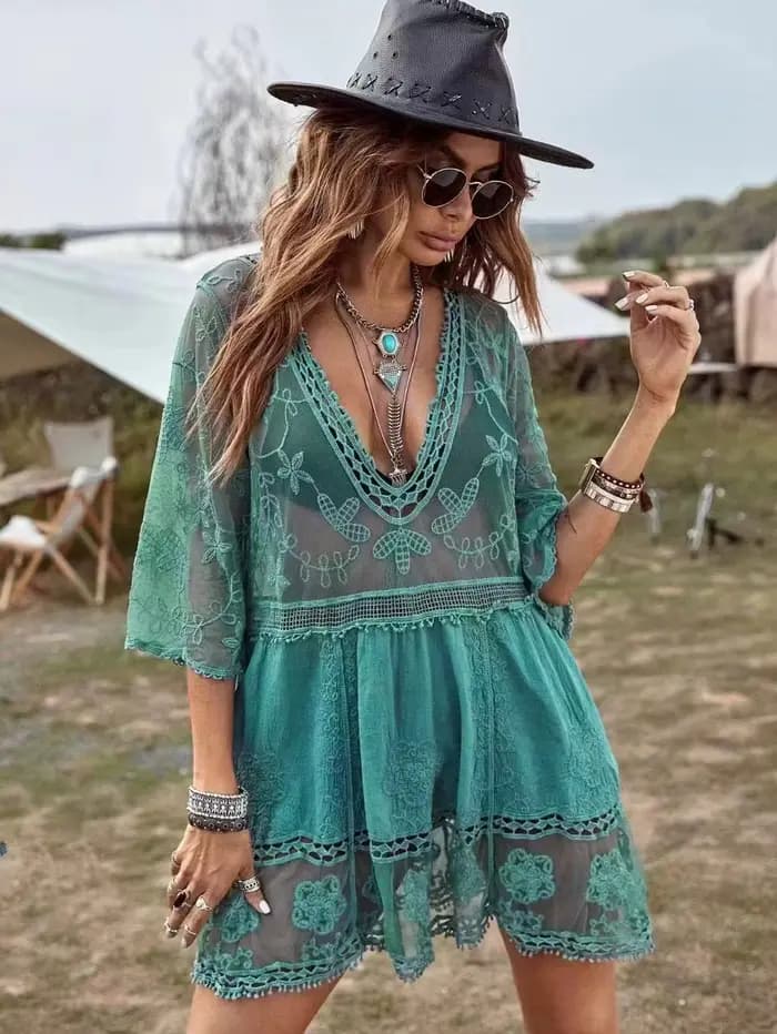 2025 dentelle plage paréo porter maillot de bain couvrir Playa tuniques pour tunique maillots de bai