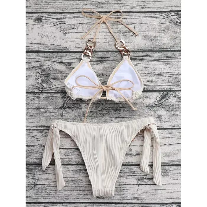 JOLinked-Maillot de bain deux pièces pour femmes, sexy, string, col licou, solide, ensemble deux piè