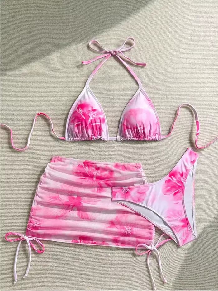 Ensemble bikini sexy 3 pièces pour femme, maillot de bain imprimé avec bretelles et jupe de plage, m