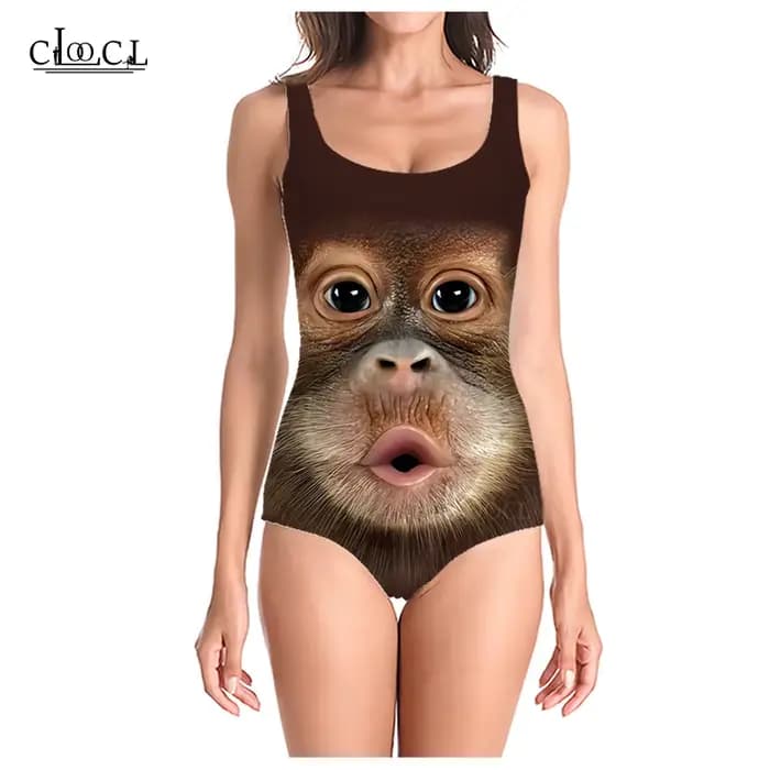 CLOOCL − Maillot de bain une pièce, imprimé singe 3D, animal, amusant, pour femmes, tenue de bain, s