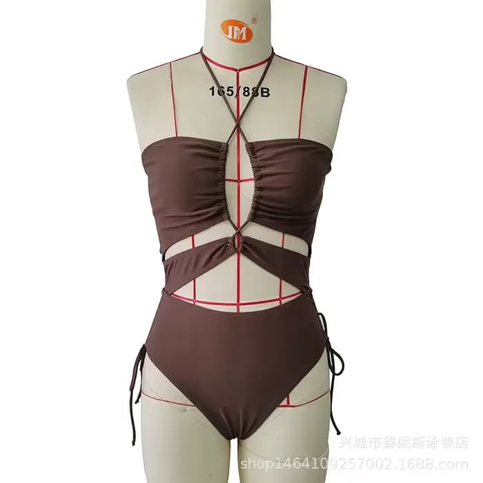Maillot de bain une pièce noir découpé, col licou, Sexy, avec cordon de serrage, Monokini, pour femm